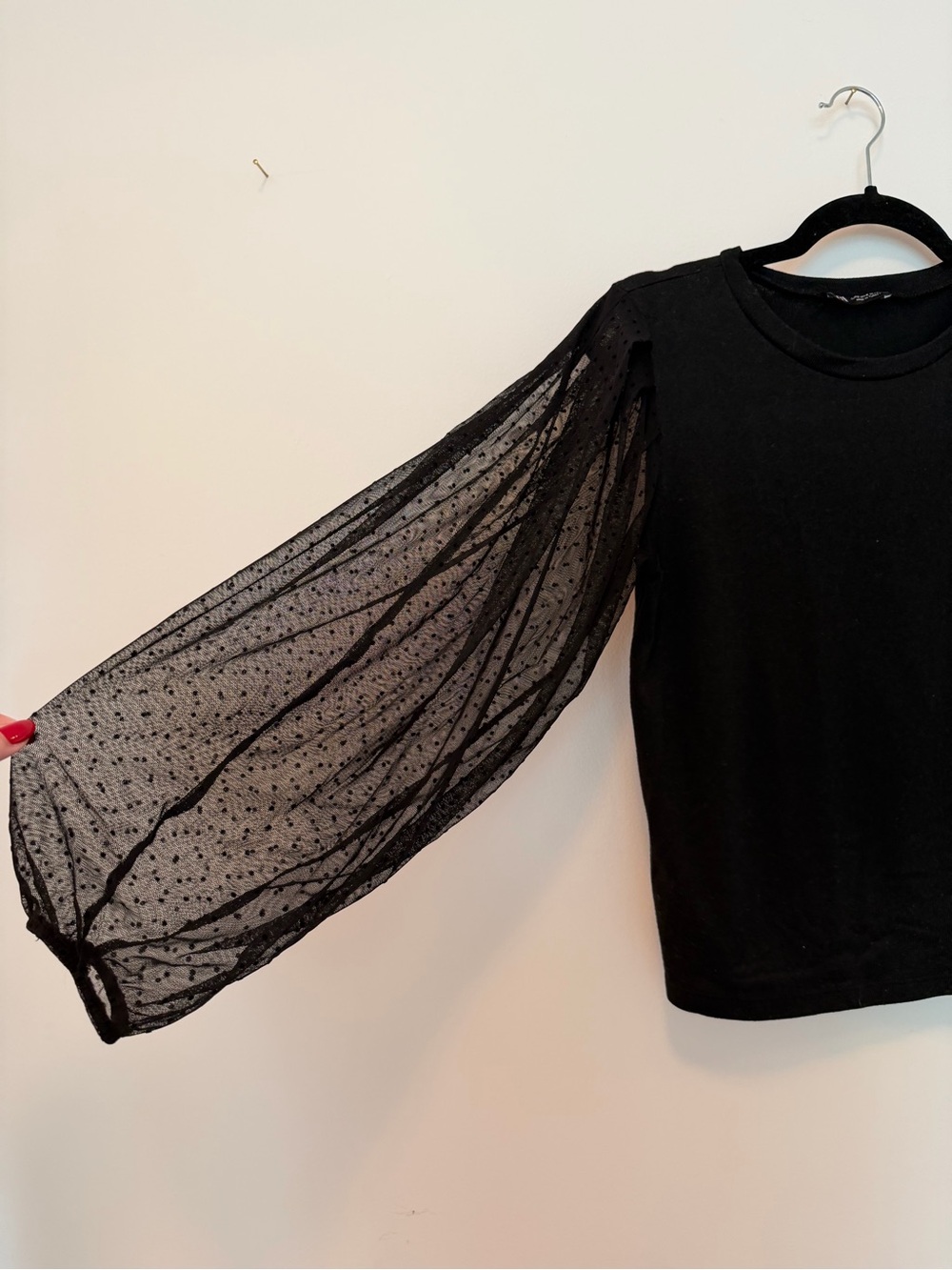 Zara Sheer Lace Sleeve Black Top